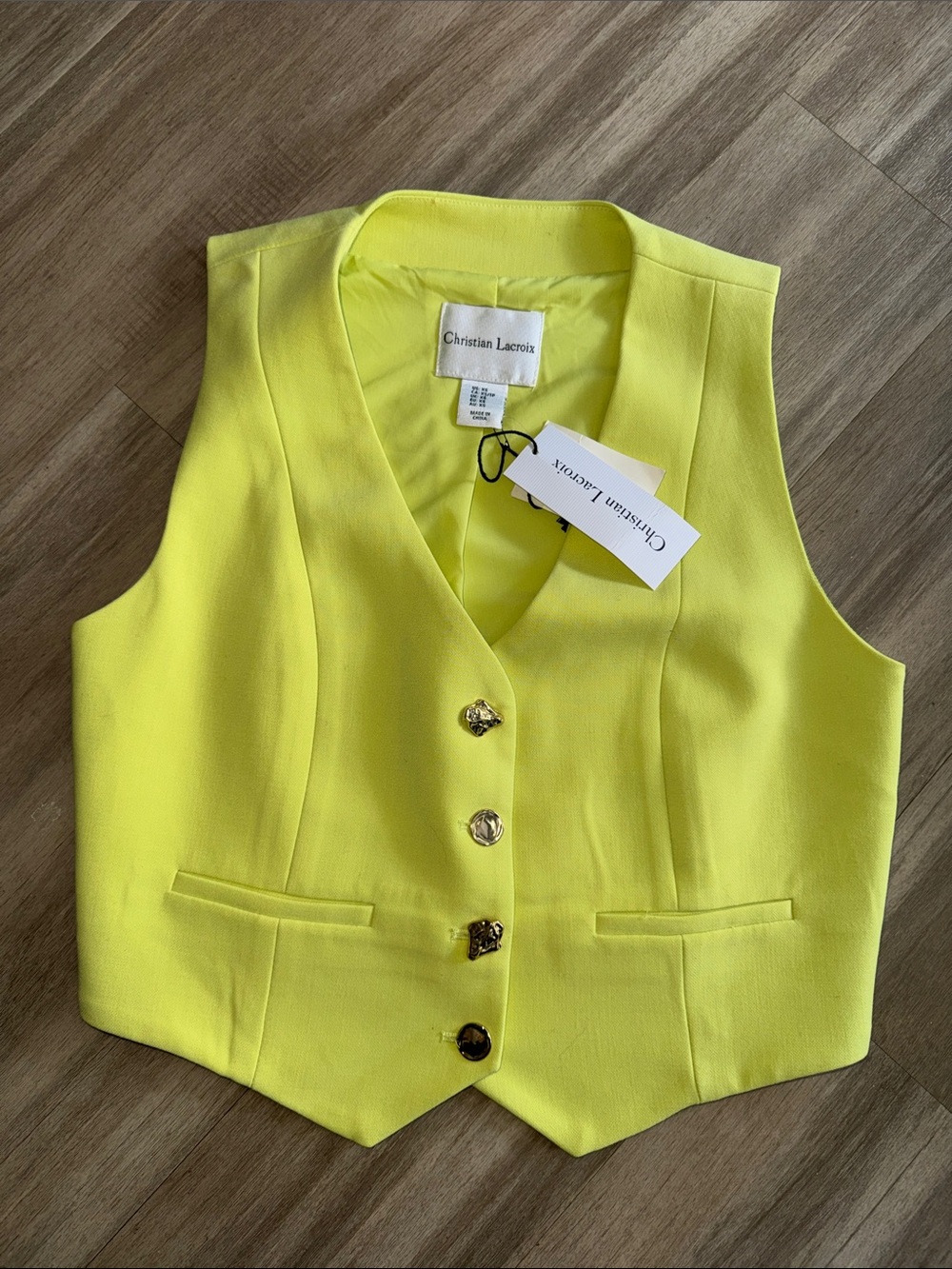 Christian Lacroix Neon Lime Tailored Button Vest